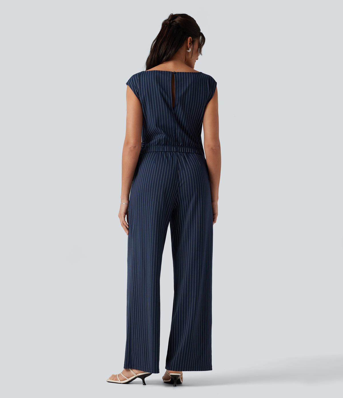 Rosalind Jumpsuit — Navy Pinstripe