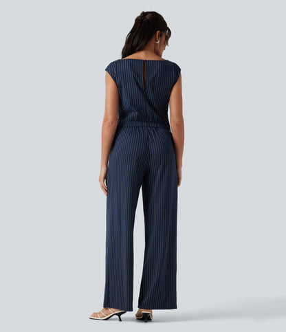 Rosalind Jumpsuit — Navy Pinstripe