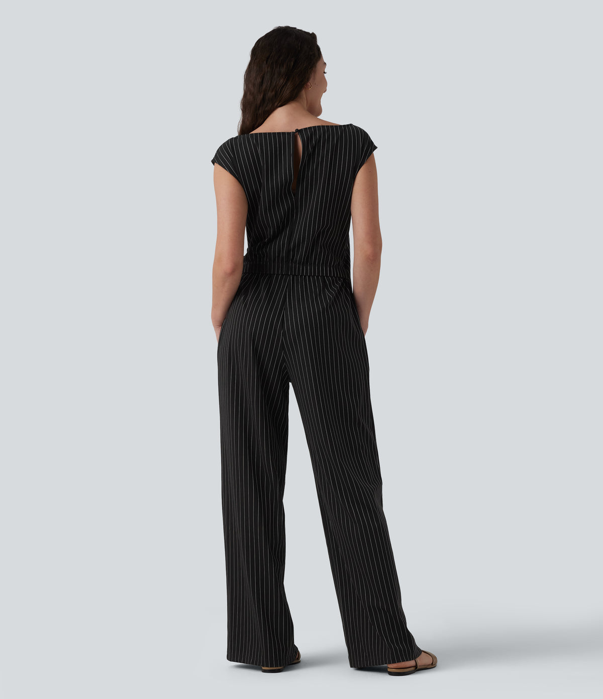Rosalind Jumpsuit — Black White Pinstripe