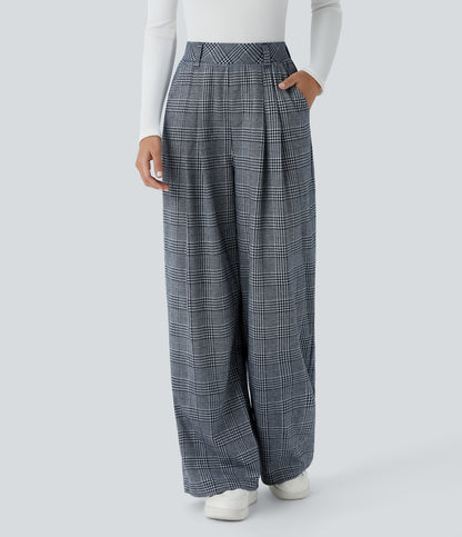 Lucille Pants — Navy Blue Houndstooth Plaid