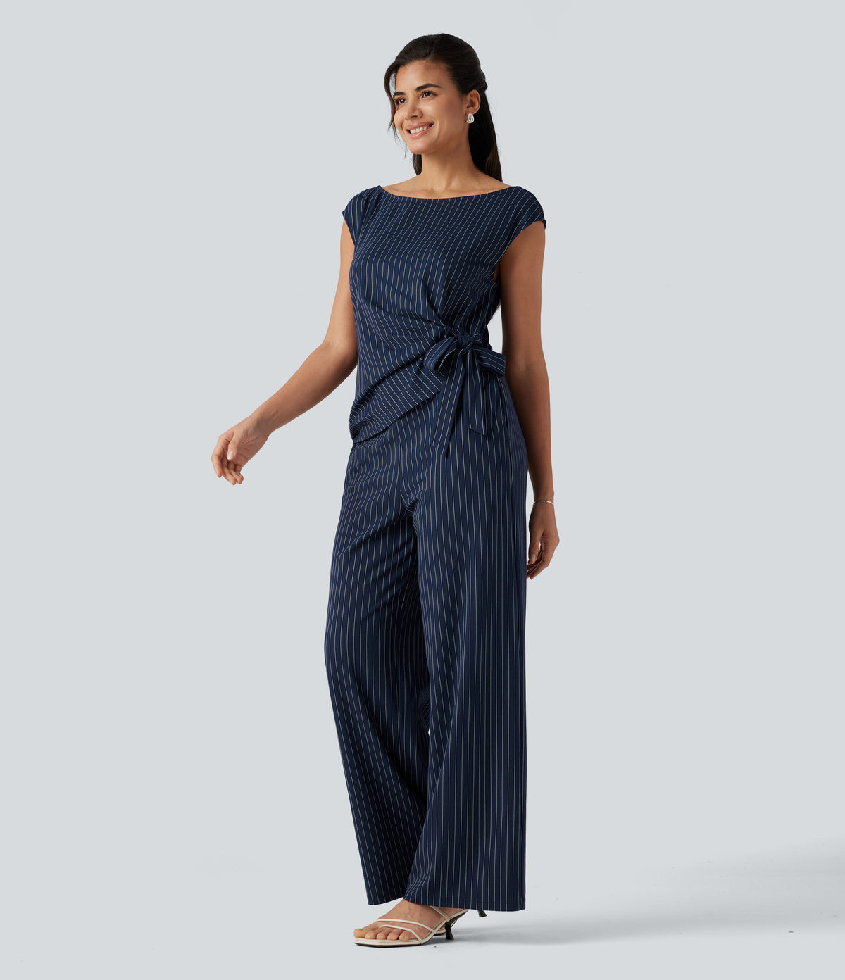 Rosalind Jumpsuit — Navy Pinstripe