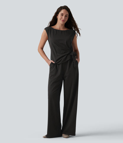 Rosalind Jumpsuit — Black Brown Black Pinstripe