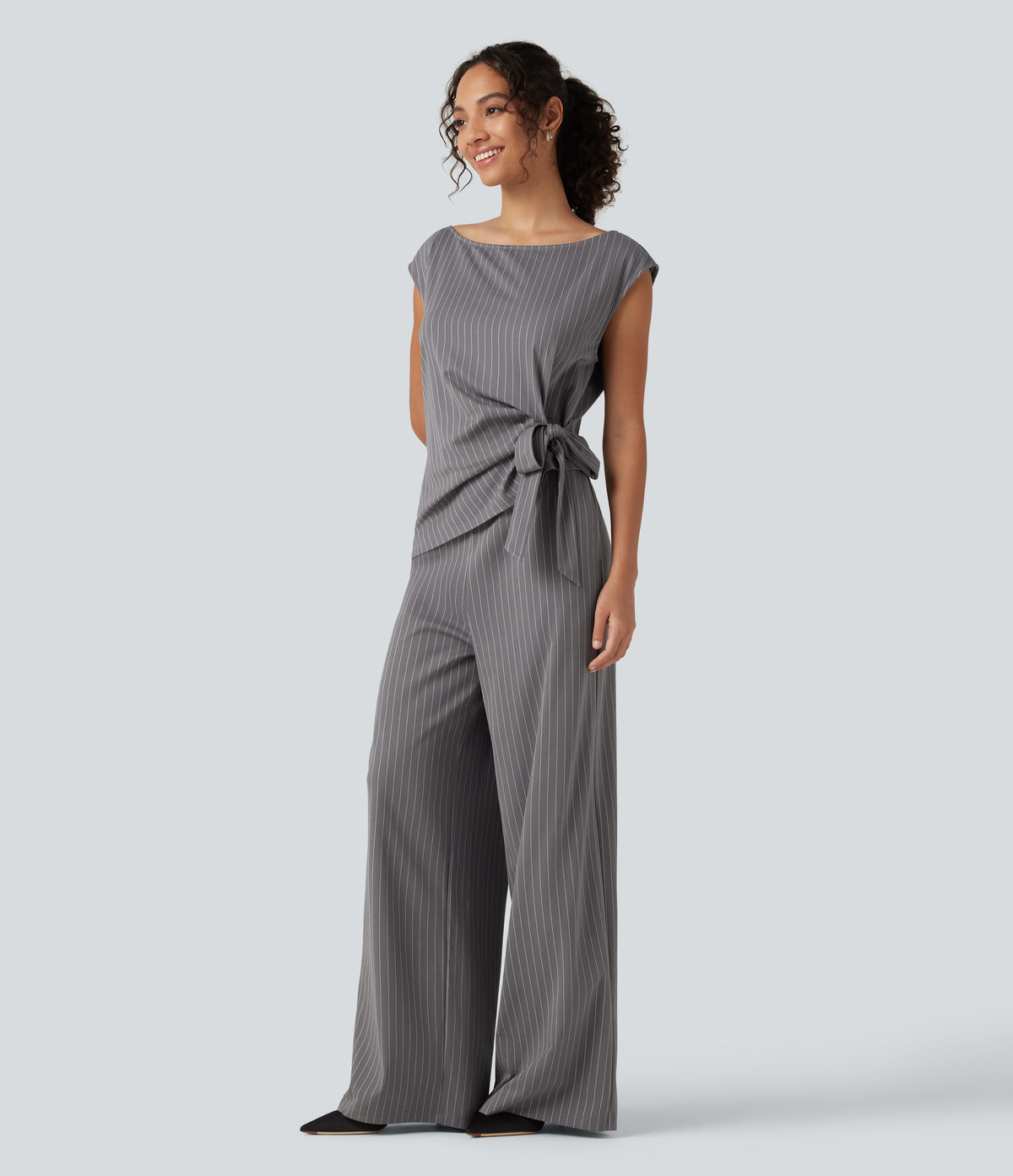Rosalind Jumpsuit — Slate Pinstripe