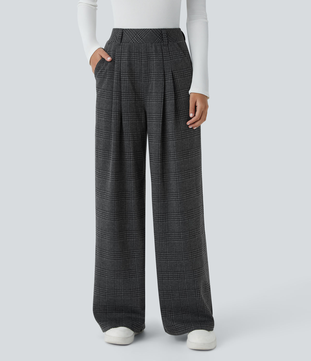 Lucille Pants — Charcoal Black Houndstooth Plaid