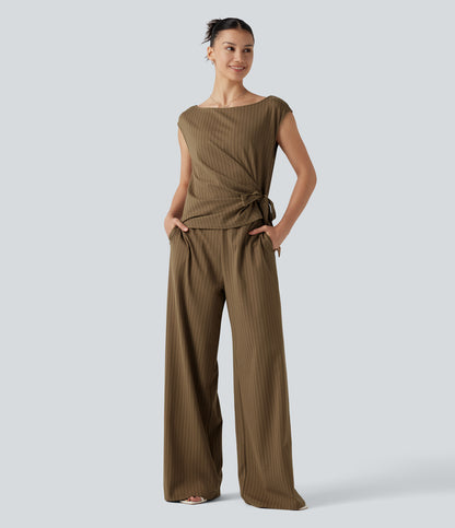 Rosalind Jumpsuit — Brown Pinstripe