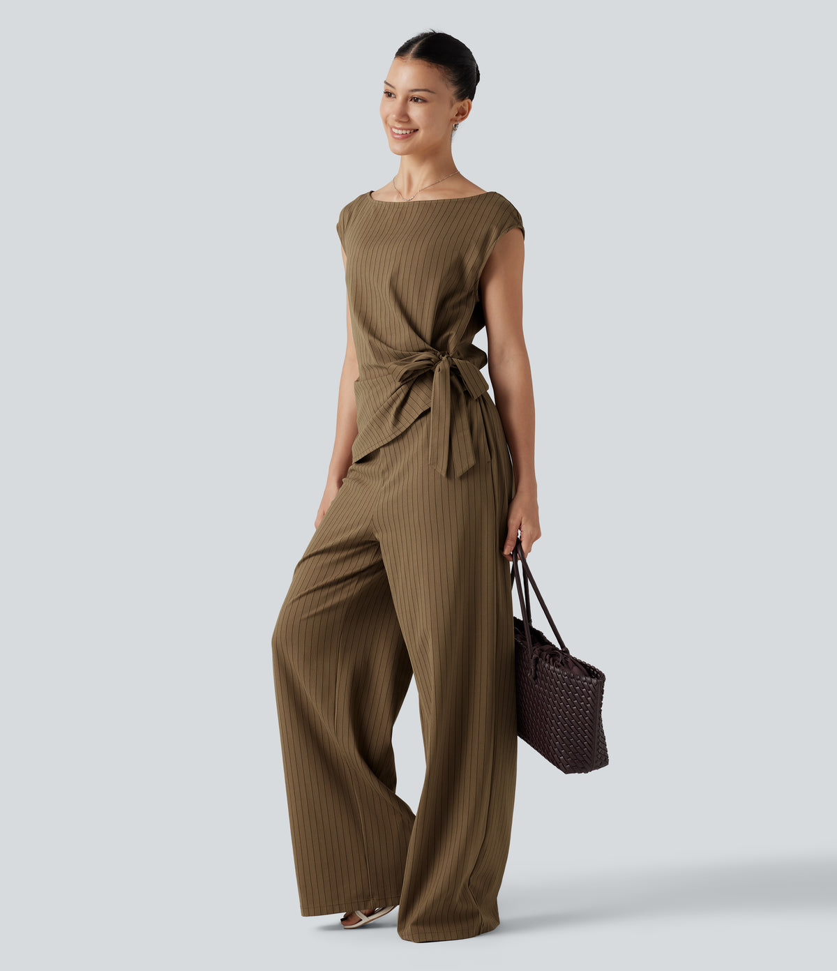 Rosalind Jumpsuit — Brown Pinstripe