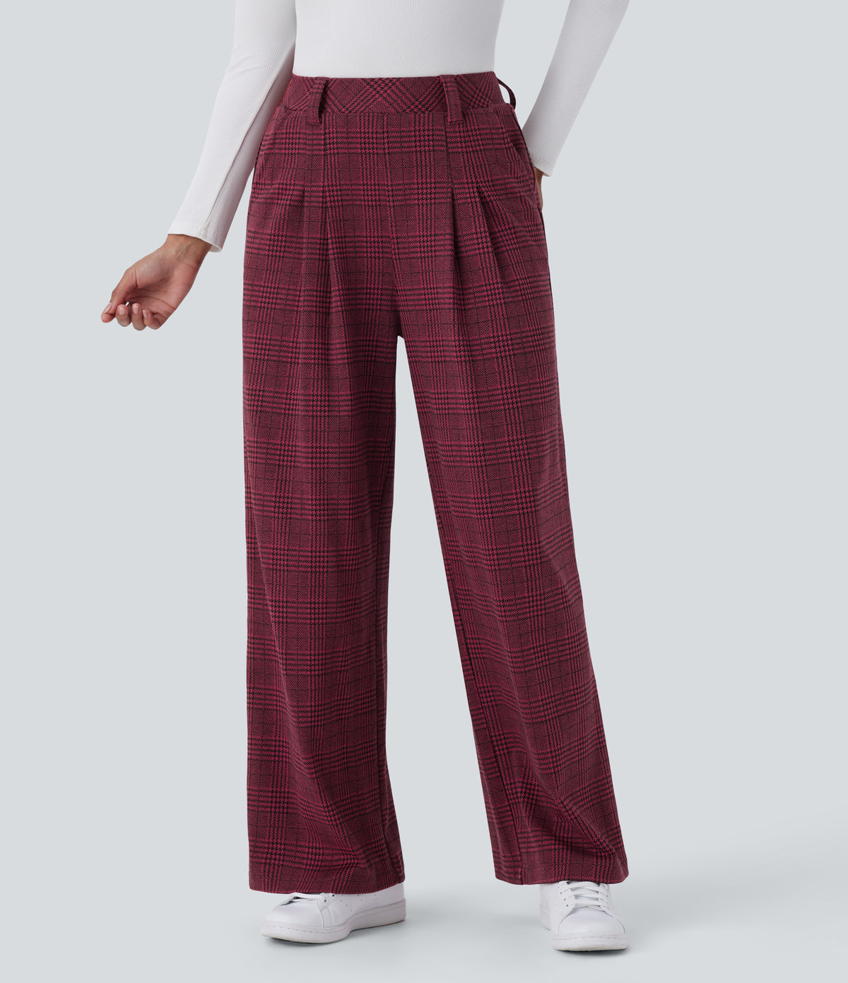 Lucille Pants — Burgundy Houndstooth Pattern