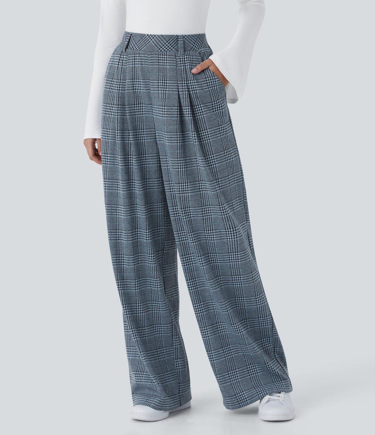 Lucille Pants — Grey Houndstooth Plaid