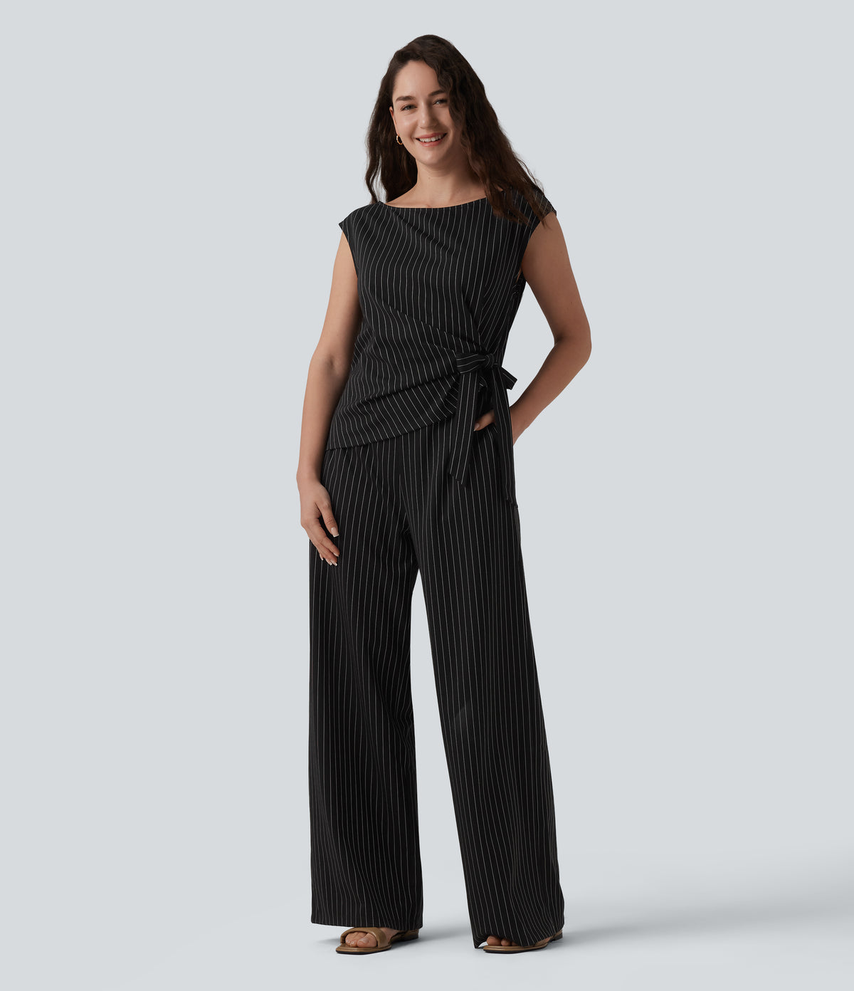 Rosalind Jumpsuit — Black White Pinstripe