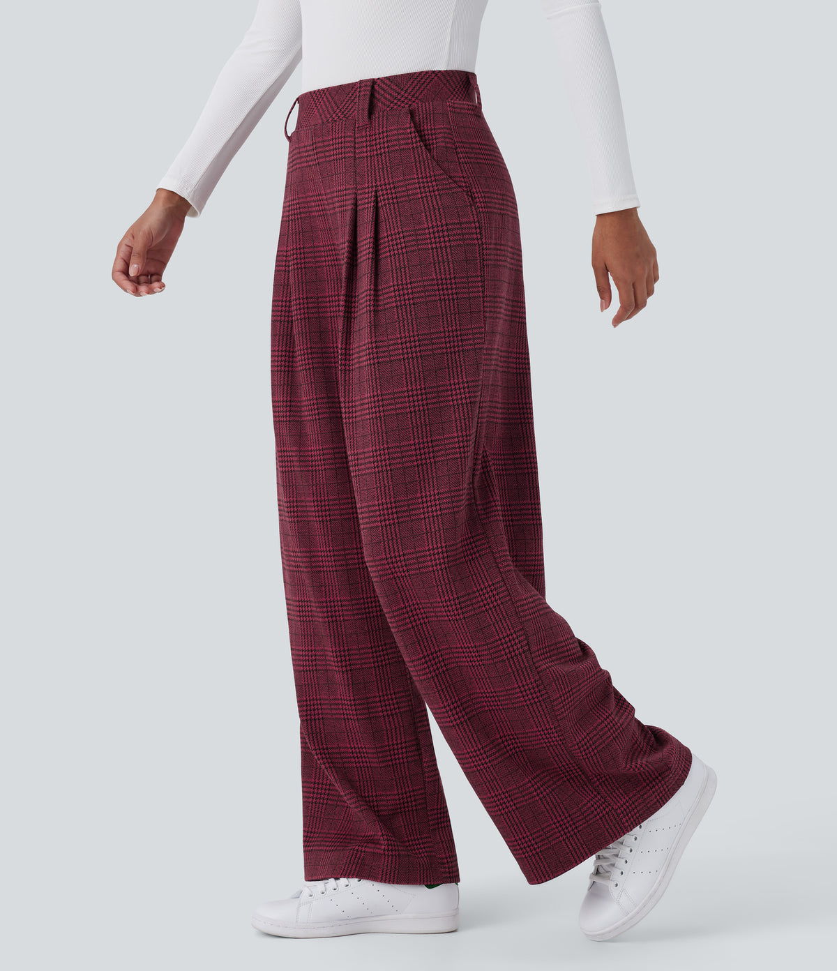 Lucille Pants — Burgundy Houndstooth Pattern