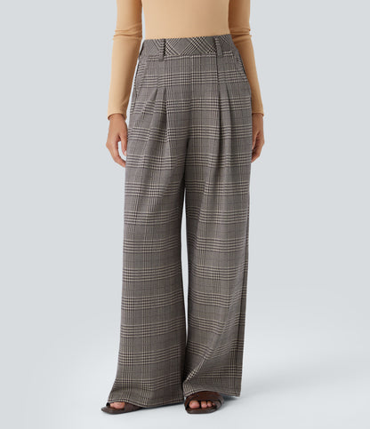 Lucille Pants — Brown Houndstooth Plaid