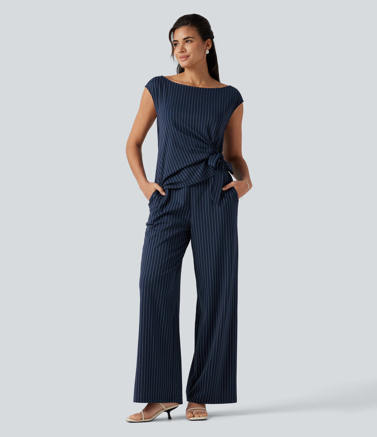 Rosalind Jumpsuit — Navy Pinstripe