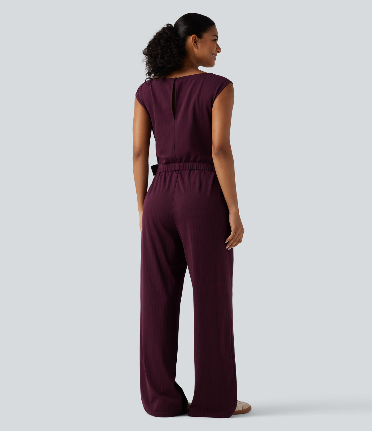 Rosalind Jumpsuit — Burgundy Pinstripe
