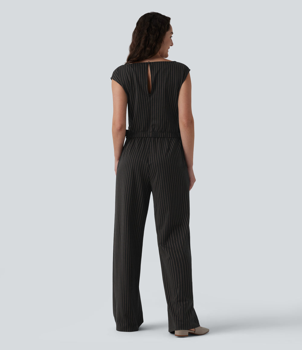 Rosalind Jumpsuit — Black Brown Black Pinstripe