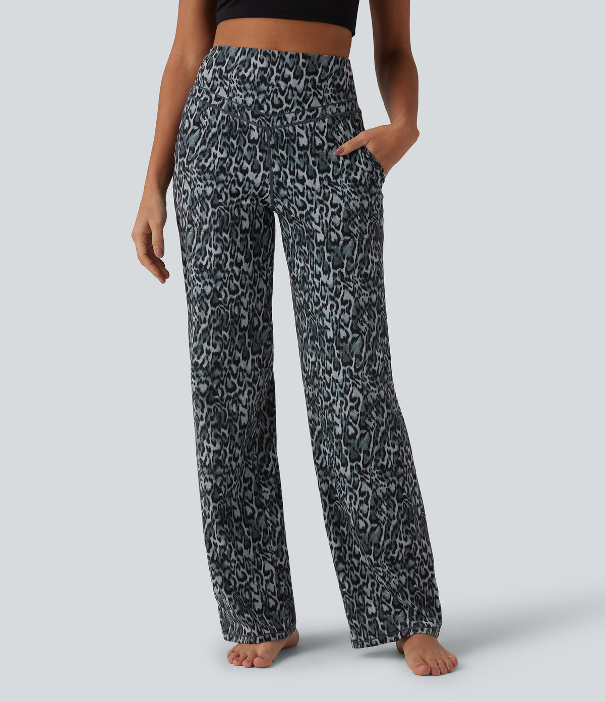 Nina Pants — Black and Silver Leopard Print