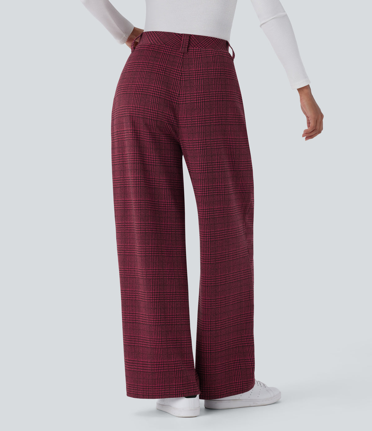 Lucille Pants — Burgundy Houndstooth Pattern