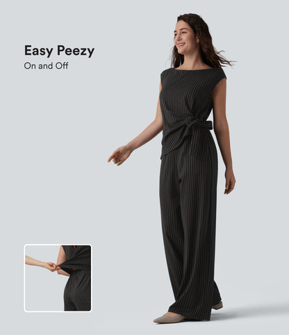 Rosalind Jumpsuit — Black Brown Black Pinstripe