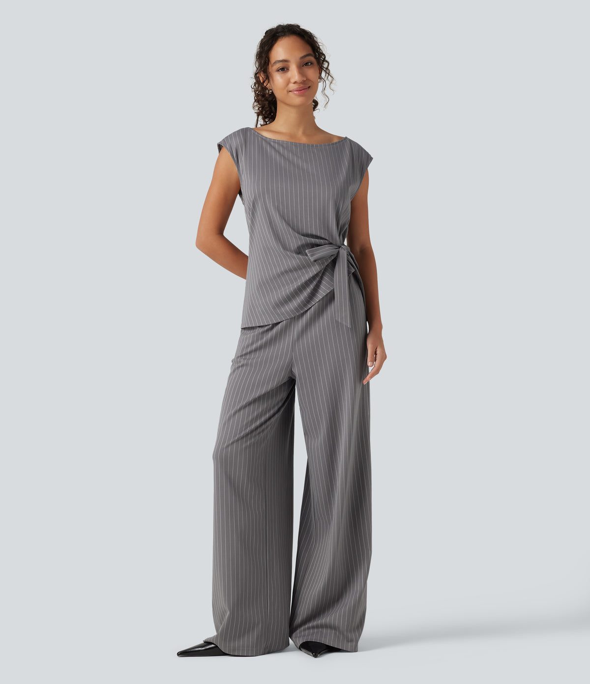 Rosalind Jumpsuit — Slate Pinstripe