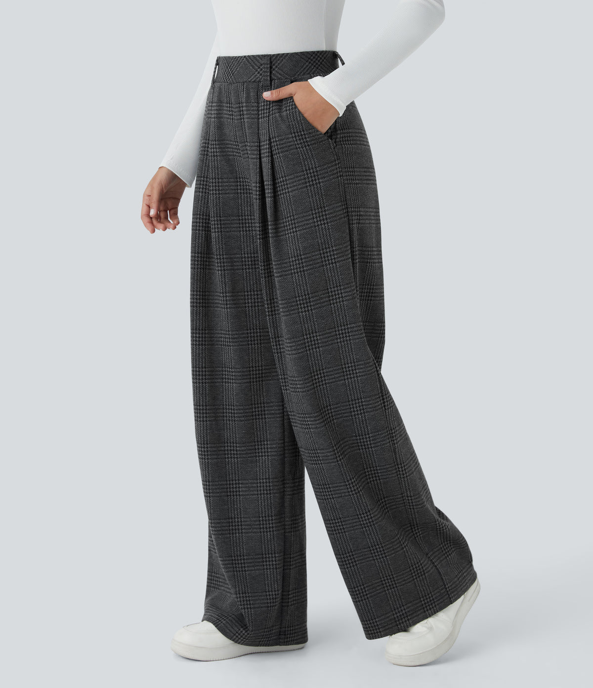 Lucille Pants — Charcoal Black Houndstooth Plaid