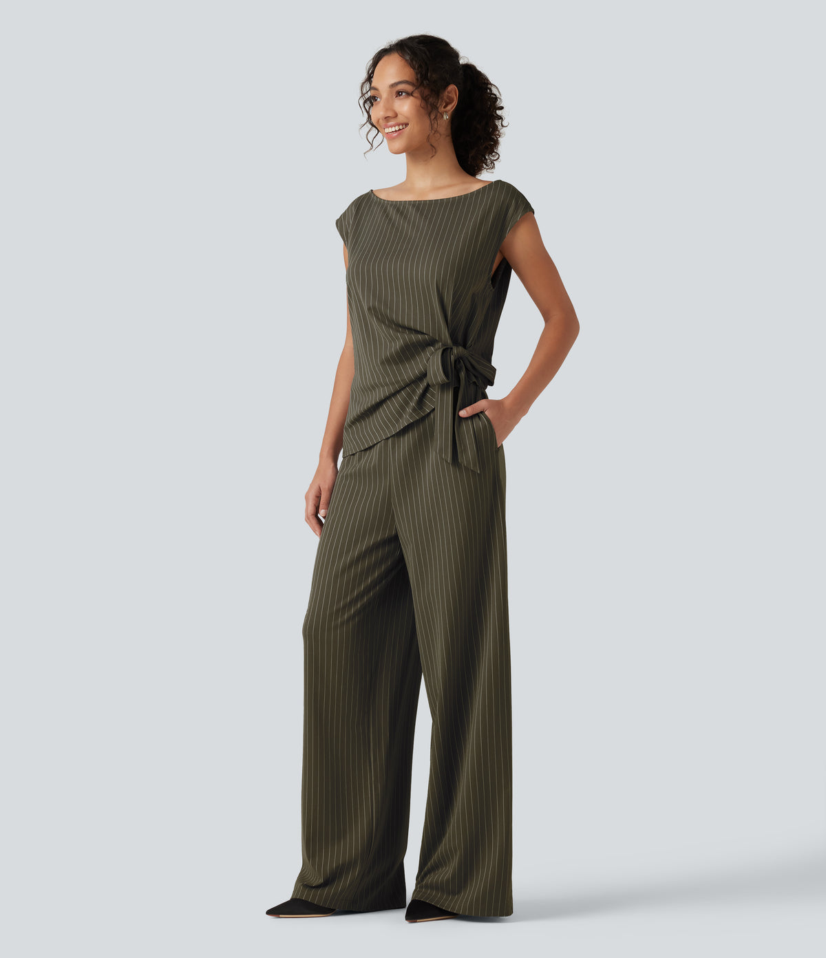 Rosalind Jumpsuit — Olive Stripe