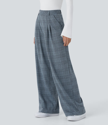 Lucille Pants — Grey Houndstooth Plaid