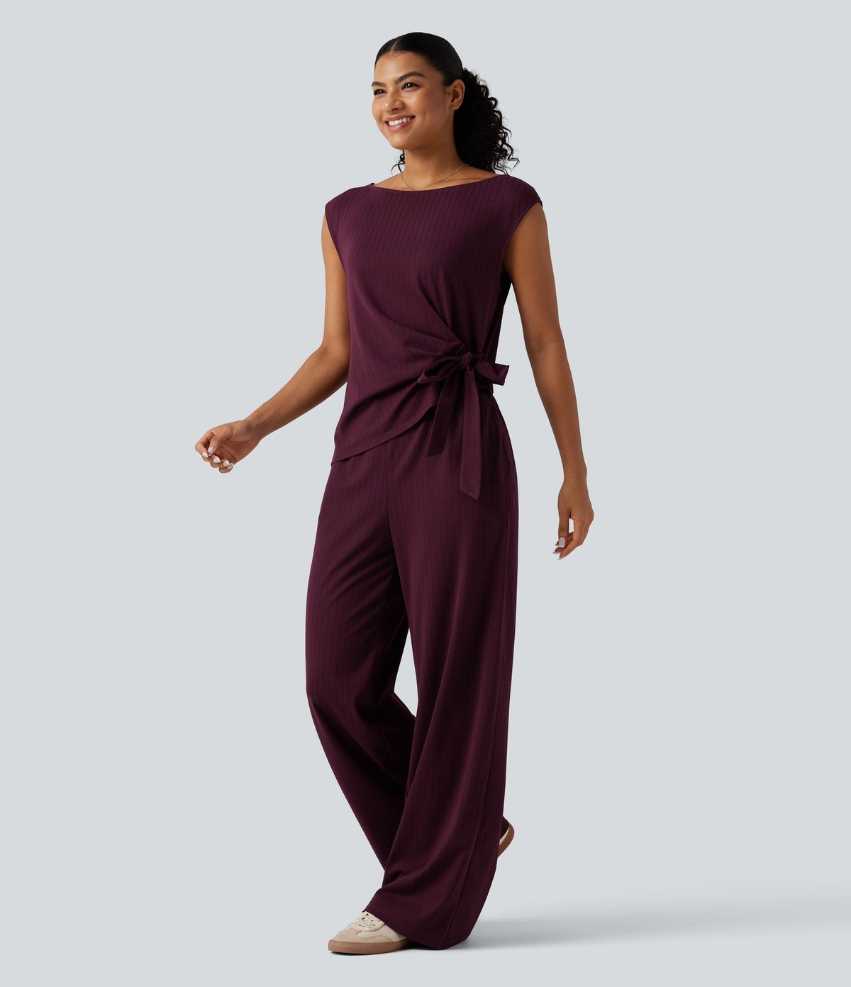 Rosalind Jumpsuit — Burgundy Pinstripe