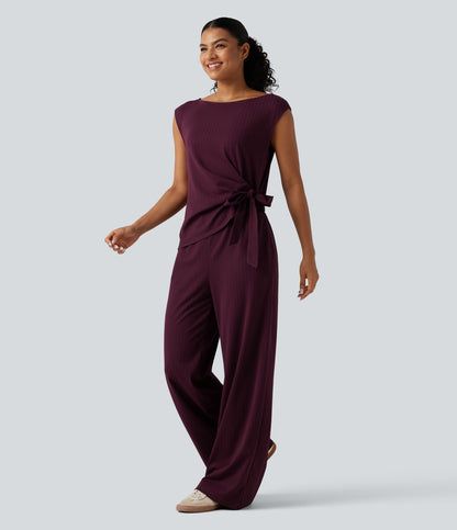 Rosalind Jumpsuit — Burgundy Pinstripe