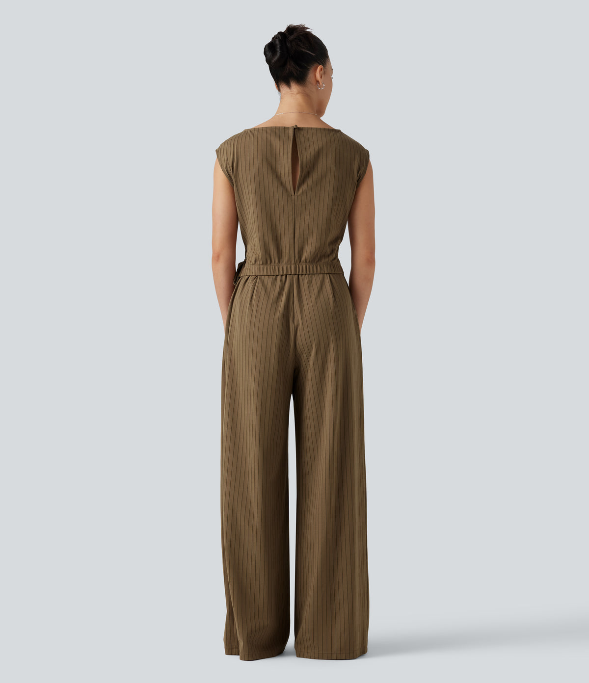 Rosalind Jumpsuit — Brown Pinstripe