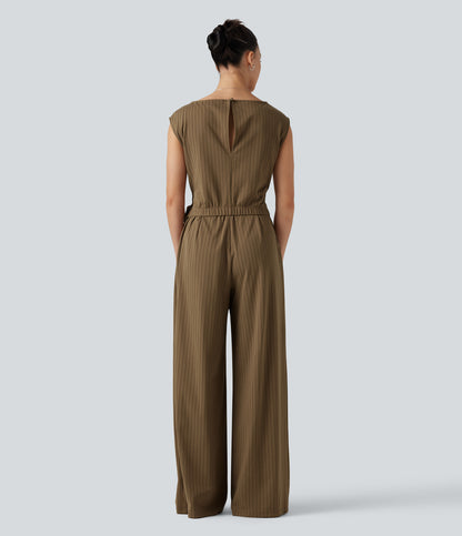 Rosalind Jumpsuit — Brown Pinstripe