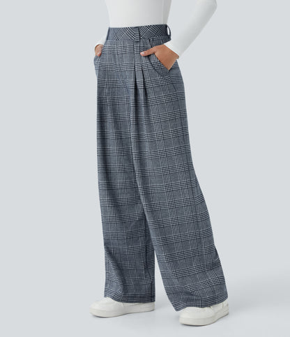 Lucille Pants — Navy Blue Houndstooth Plaid