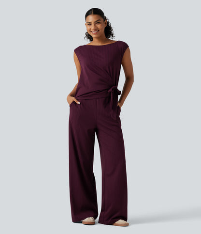 Rosalind Jumpsuit — Burgundy Pinstripe