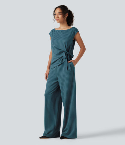 Rosalind Jumpsuit — Teal Pinstripe