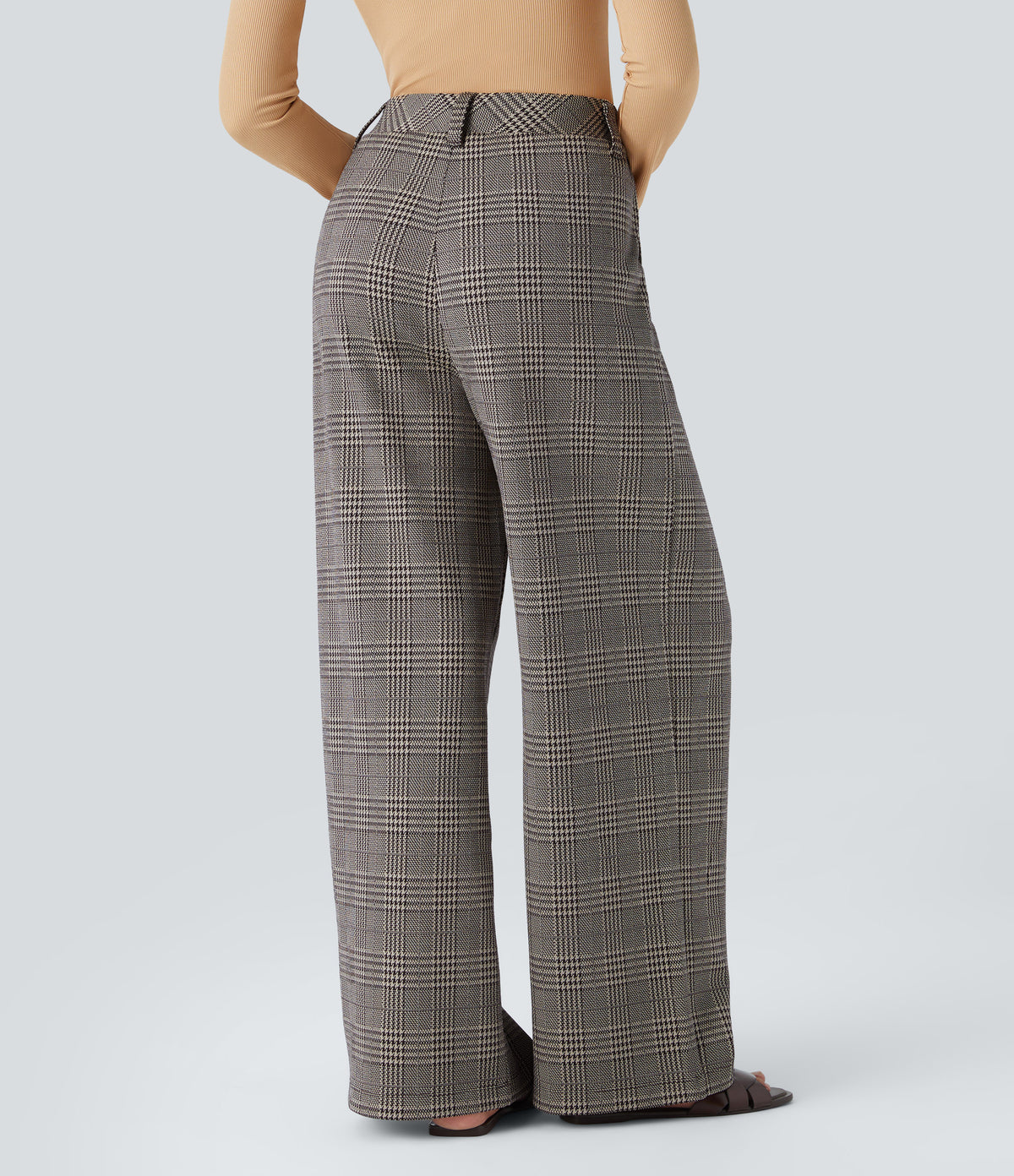 Lucille Pants — Brown Houndstooth Plaid