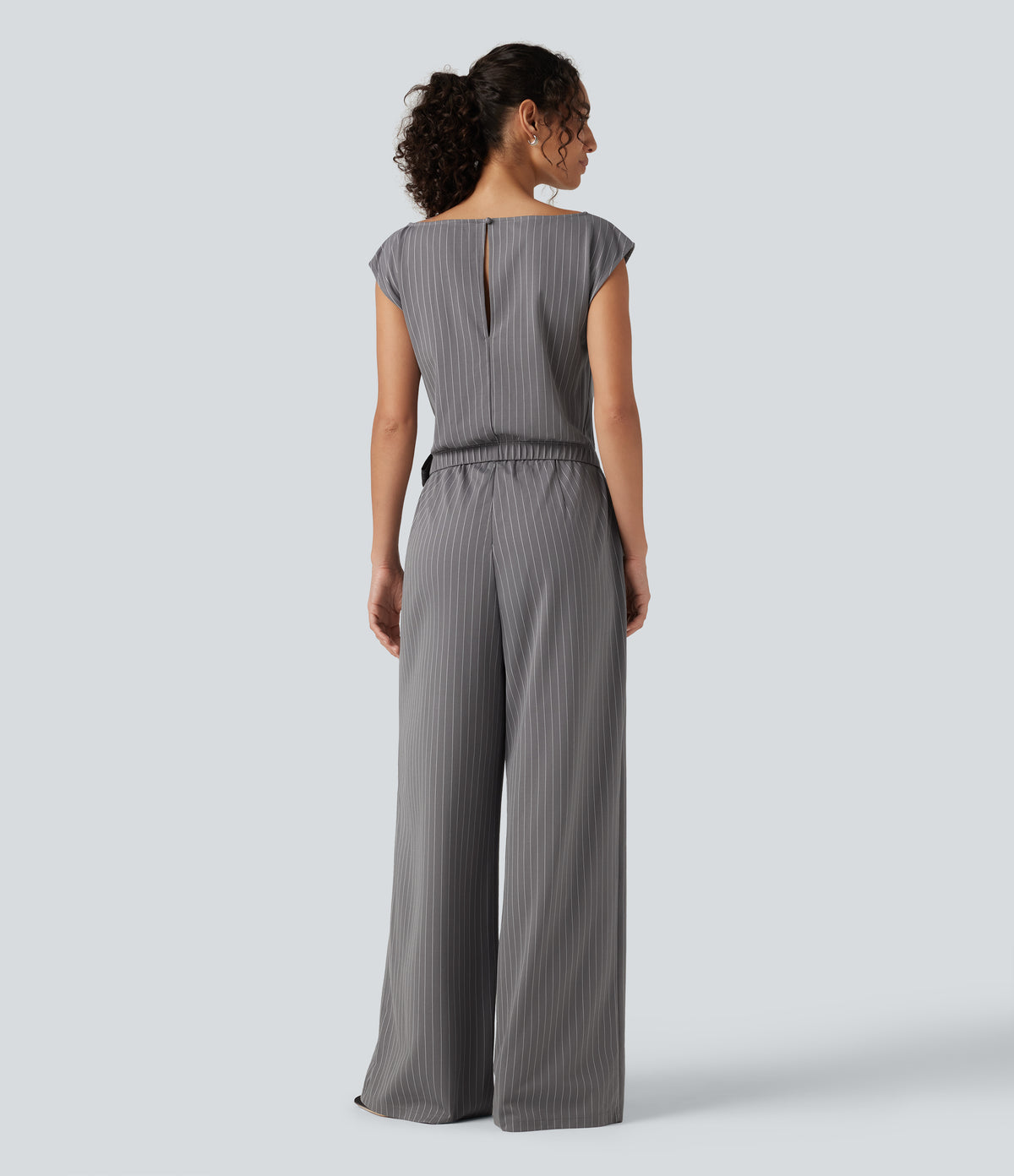 Rosalind Jumpsuit — Slate Pinstripe