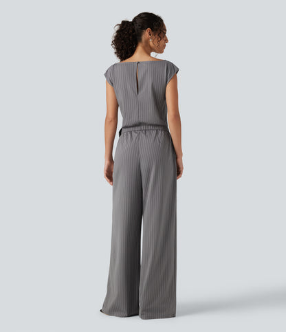 Rosalind Jumpsuit — Slate Pinstripe