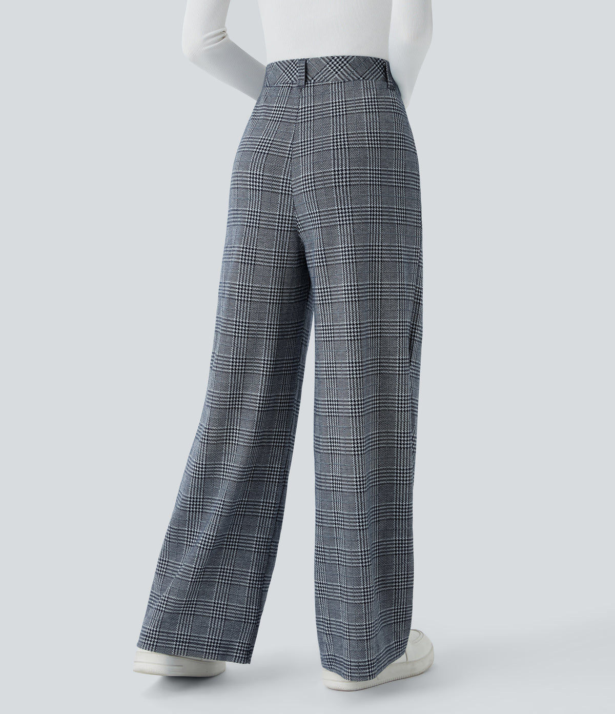Lucille Pants — Navy Blue Houndstooth Plaid
